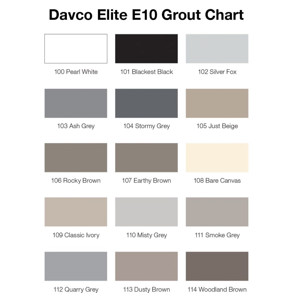 Davco elite G10 grout color chart