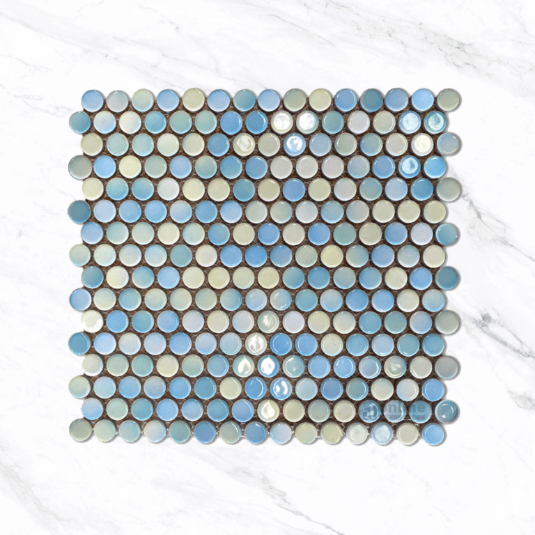 Penny Round Mosaic Aqua Gloss 19mm/315x294mm Online Tile Store